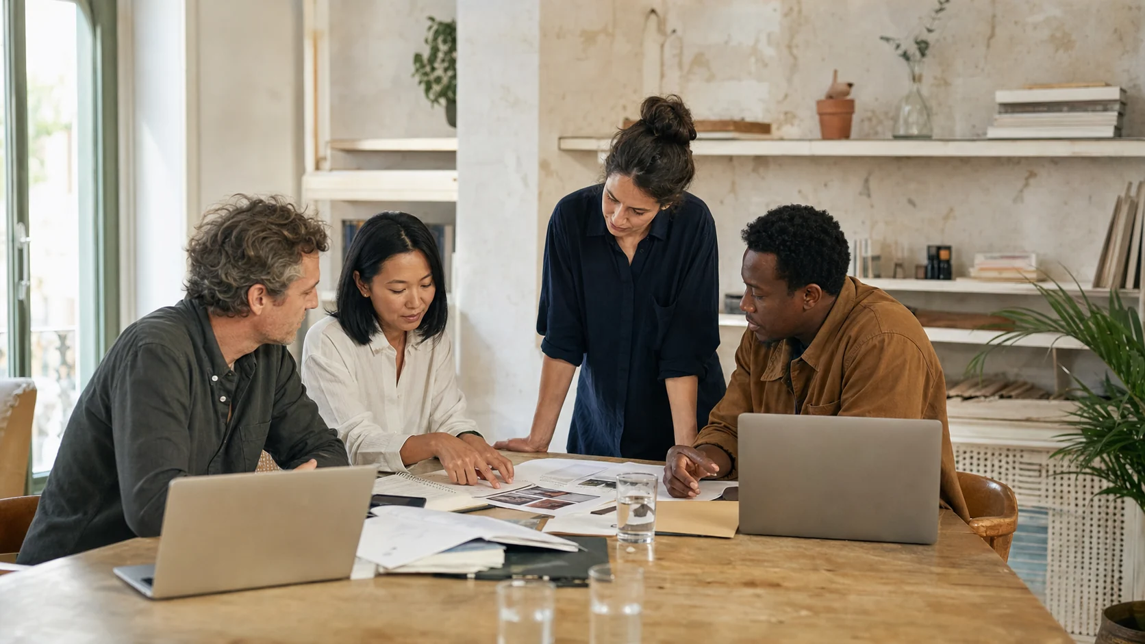 OneStepRent team members reviewing property-market notes together