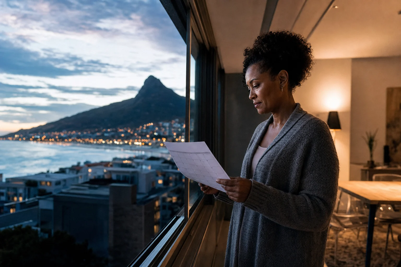 A Cape Town property owner reviewing a booking calendar at dusk